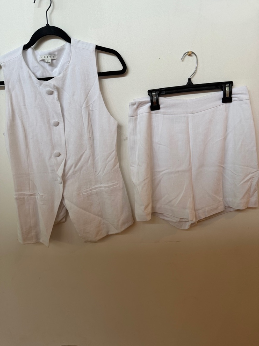 White Sleeveless Button Vest with Matching White Shorts Set